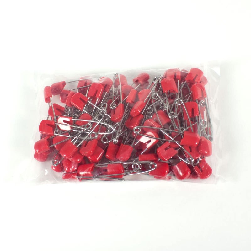 OsoCozy Cloth Diaper Nappy Pins 100 Packs - 100 Stainless Steel Safety Pins with Locking Plastic Heads. Durable, Safe and Cute 2.2 Inches Long (Red) - Image 1
